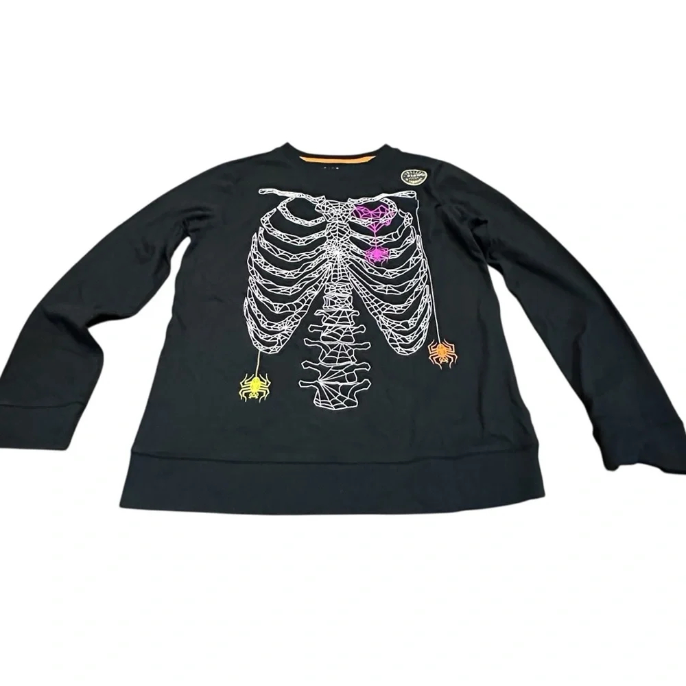 Cat & Jack Glow-in-the-Dark Skeleton‎ Spiderweb Halloween Shirt (Girls 8/10)